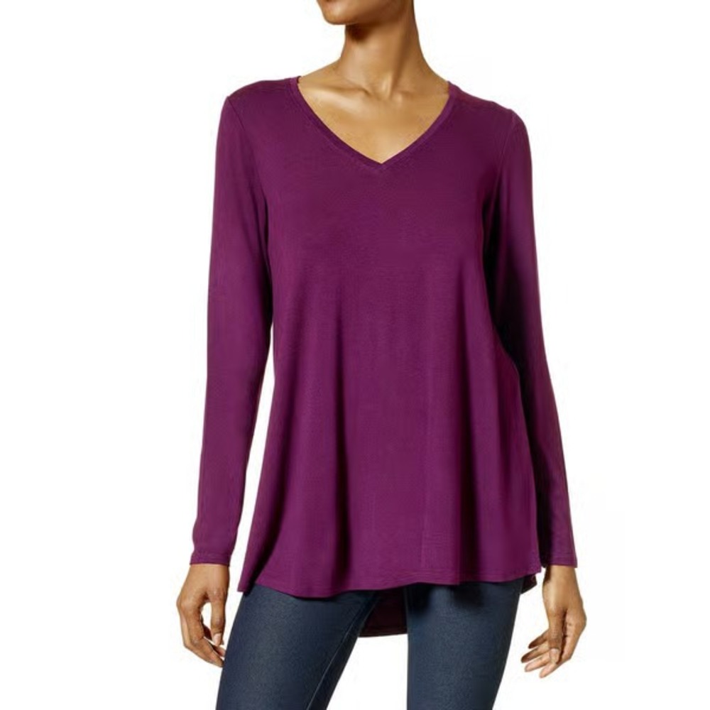 Hue Womens Size Large Long Sleeve V-Neck Leggings Tee in Deep Burgundy 1232